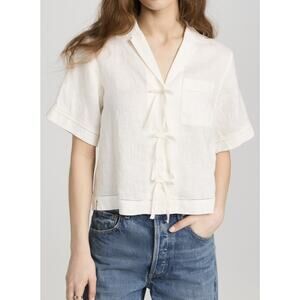 Birds of Paradis Trovata NWT Inez Ivory Linen Short Sleeve Shirt Size XS $268